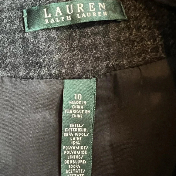 Lauren Ralph Lauren Military Jacket Wool Black Cropped Button Checkered Size 10 - Picture 10 of 16